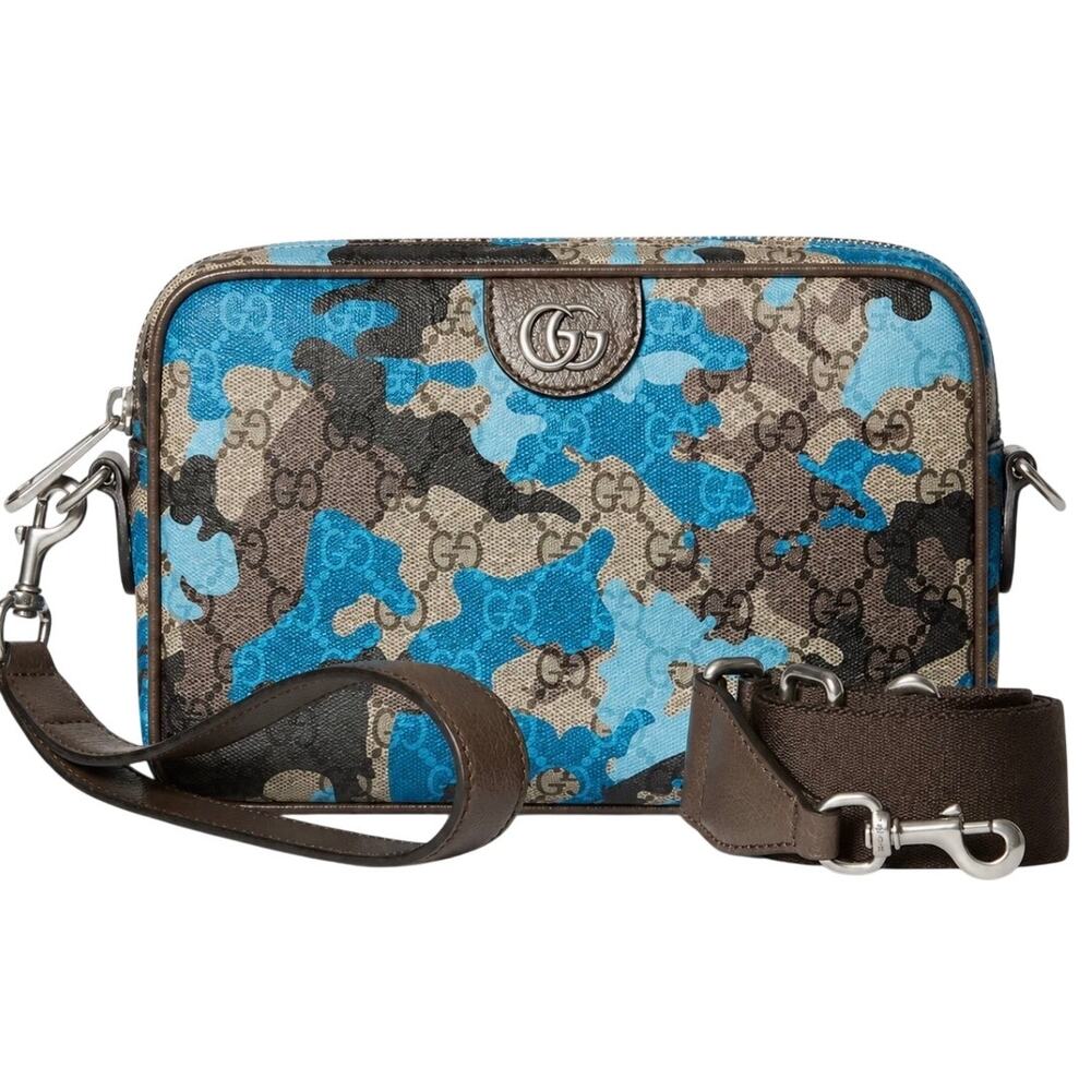 Gucci GG Supreme Camouflage Messenger Bag Blue